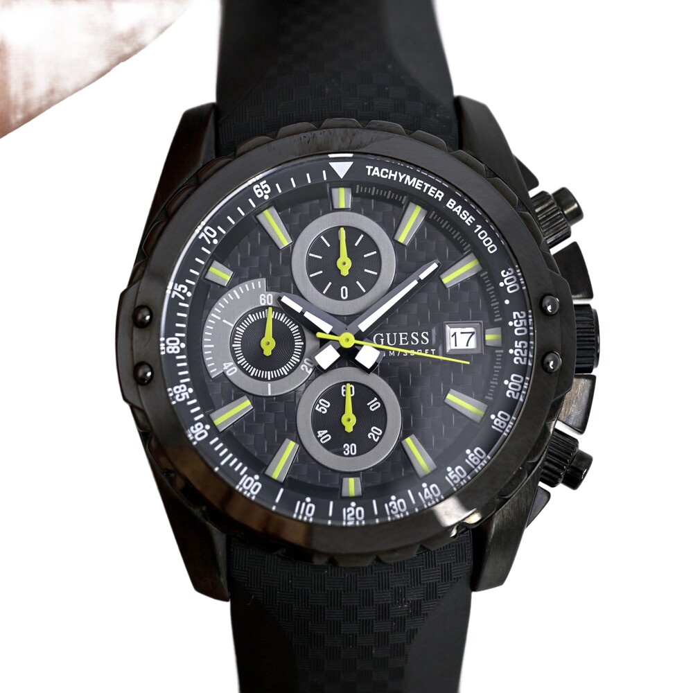 Guess Men's Lime Accent Chronograph Black Silicone Strap 46mm U15068G1